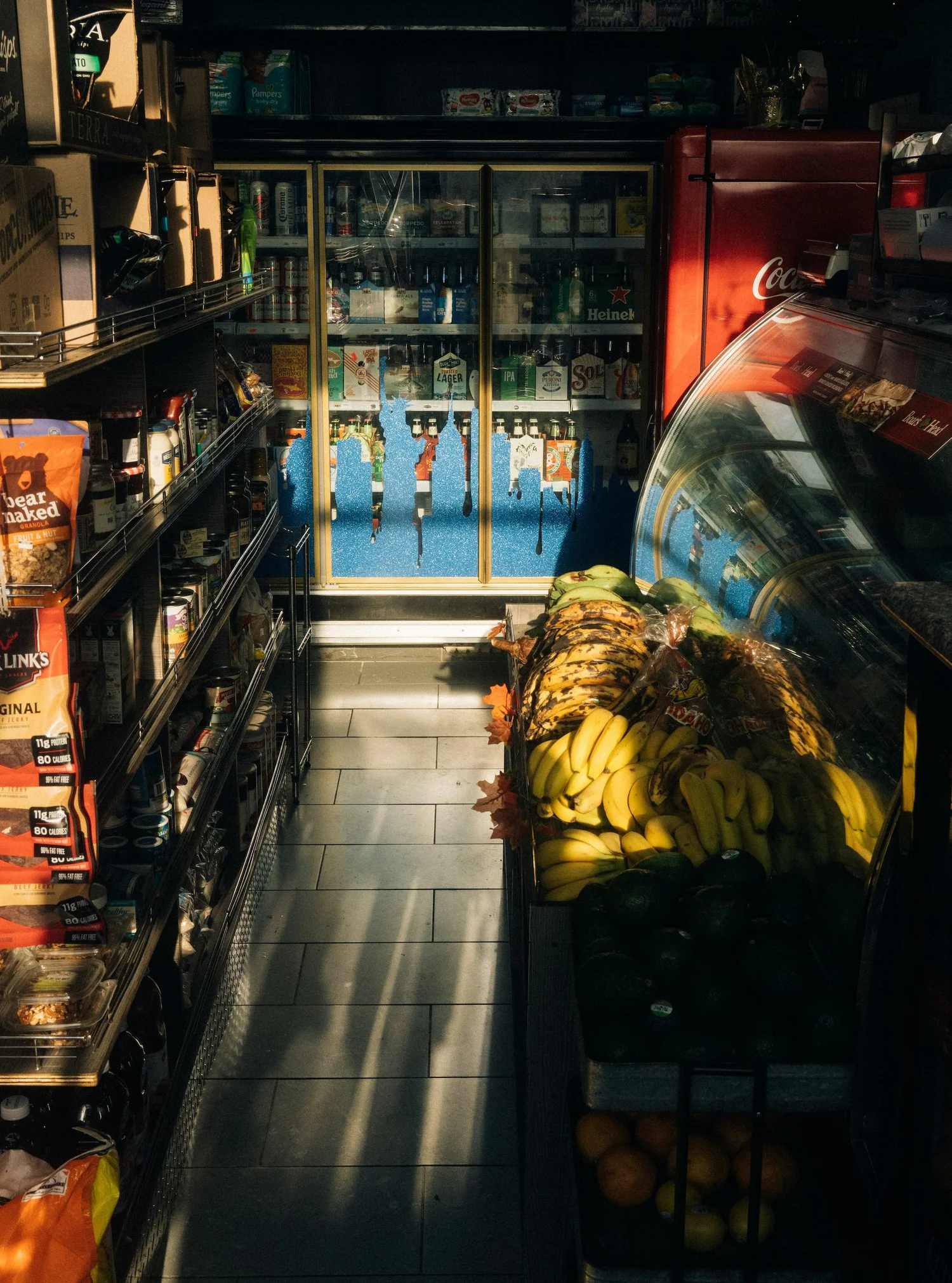 Convenience store interior with drinks and groceries